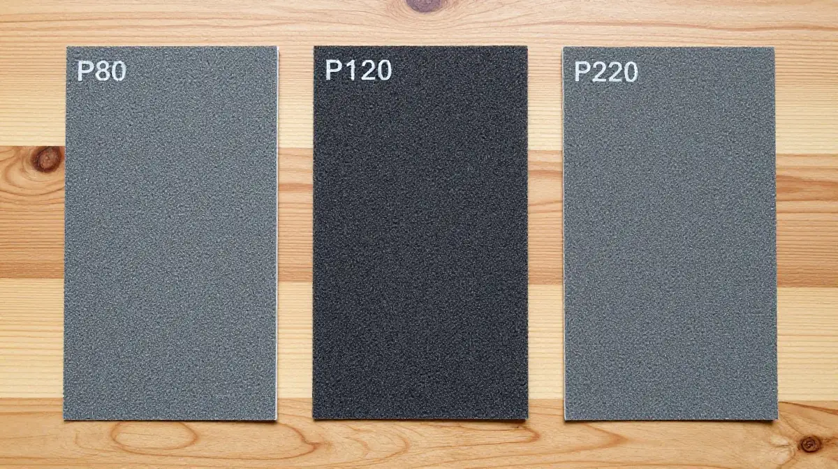 Comparación visual de diferentes granos de lija para madera